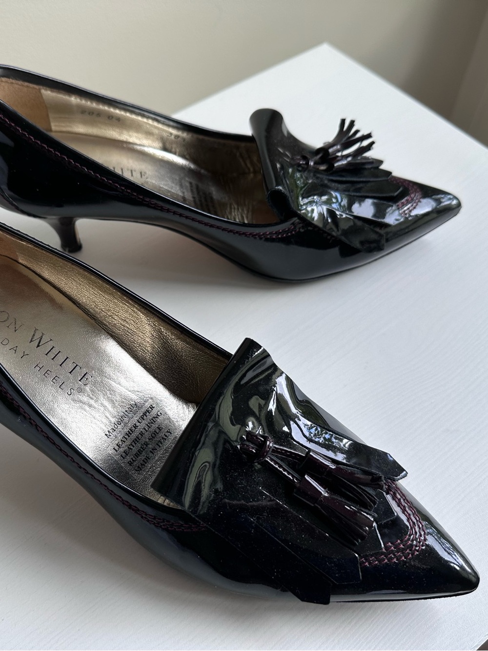 Ron White - Black Patent Leather Pointed Heels with Black Tassels